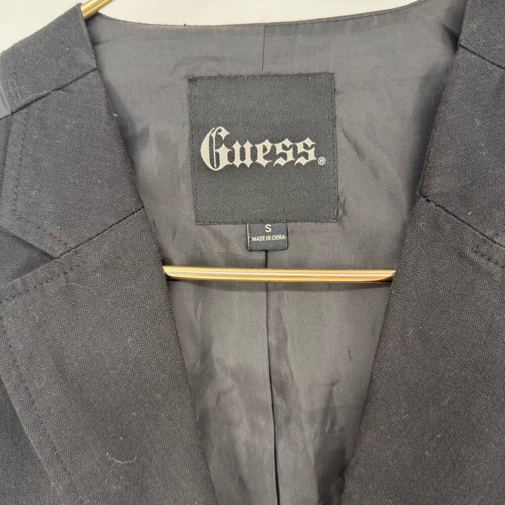 Vintage 90s Guess Black Vest Burnout Velvet Crest Goth Dark Academia Small - Picture 3 of 6